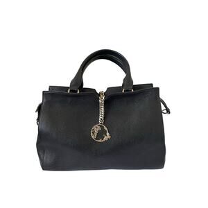 Authentic Versace Collection Pebbled Leather Chain Top Handle Bowler Bag Luxury